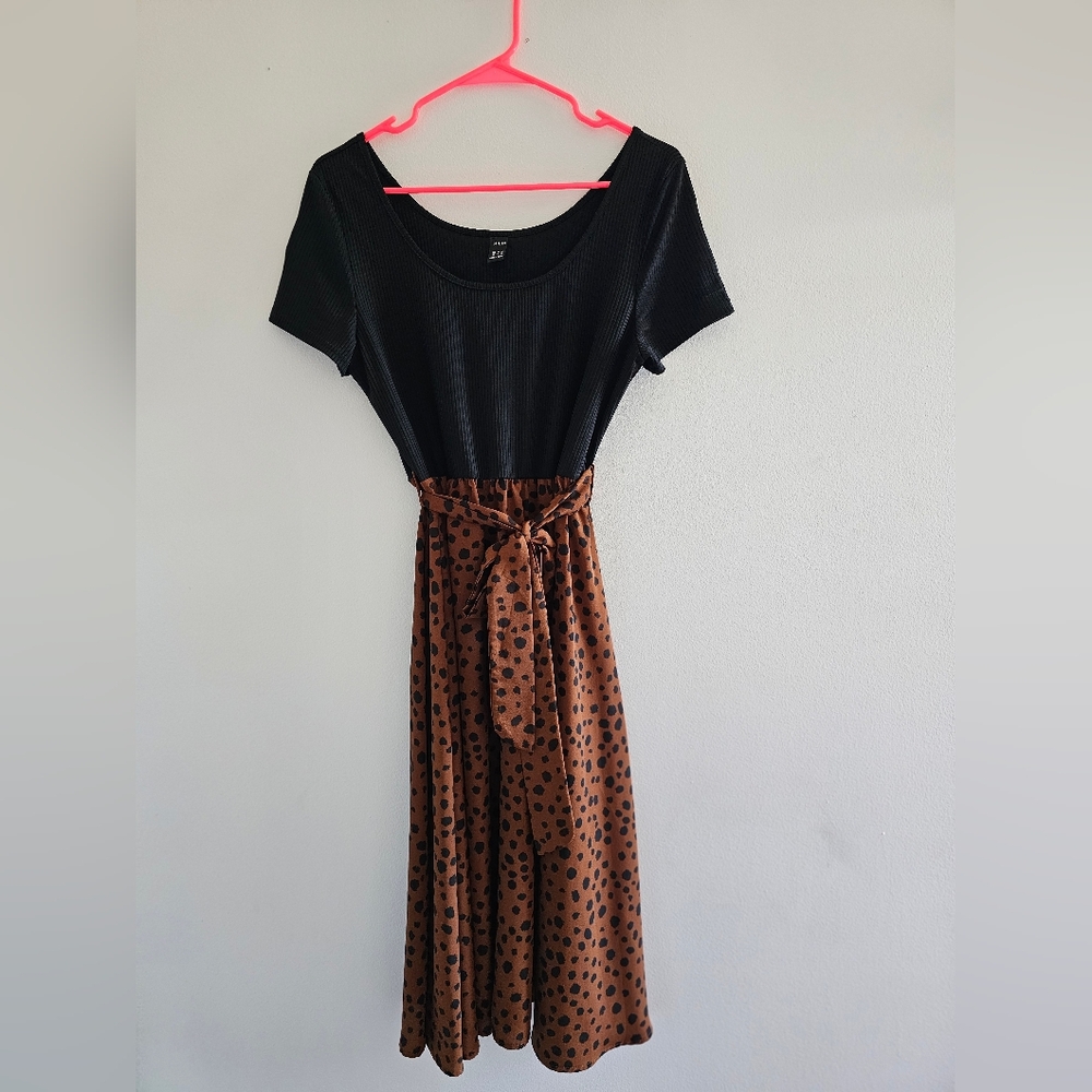 SHEIN Black and Brown Polka Dot Midi Dress